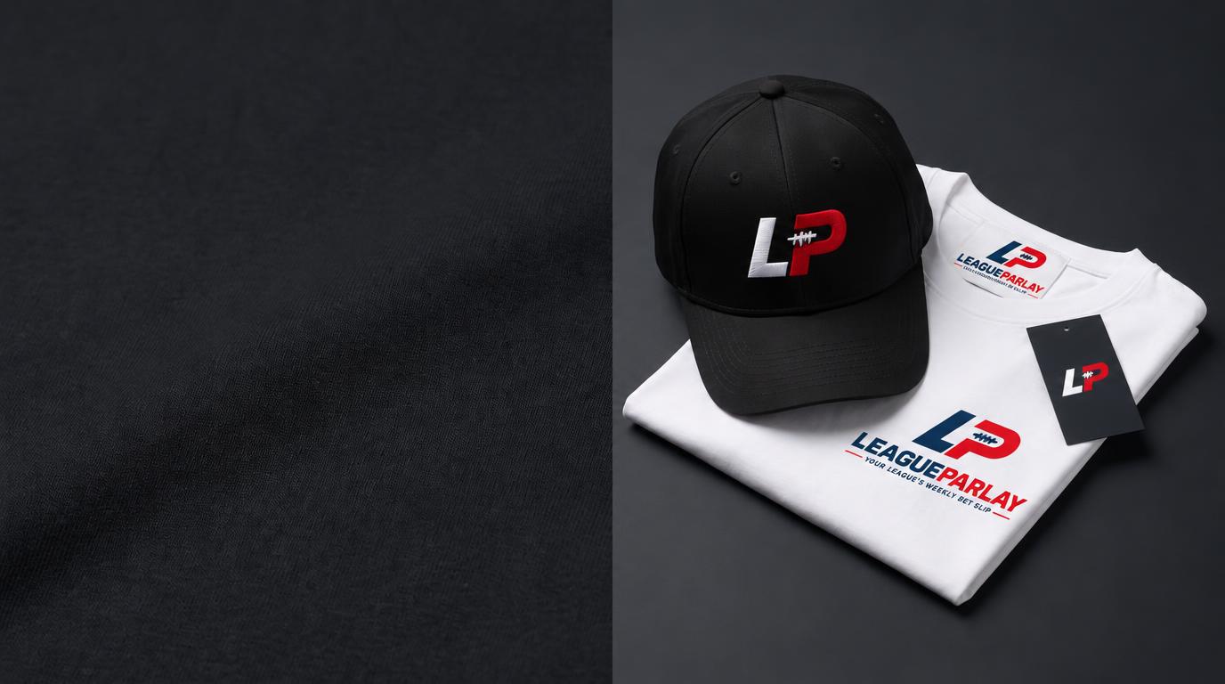 Digital concept of a League Parlay embroidered cap and branded white T-shirt